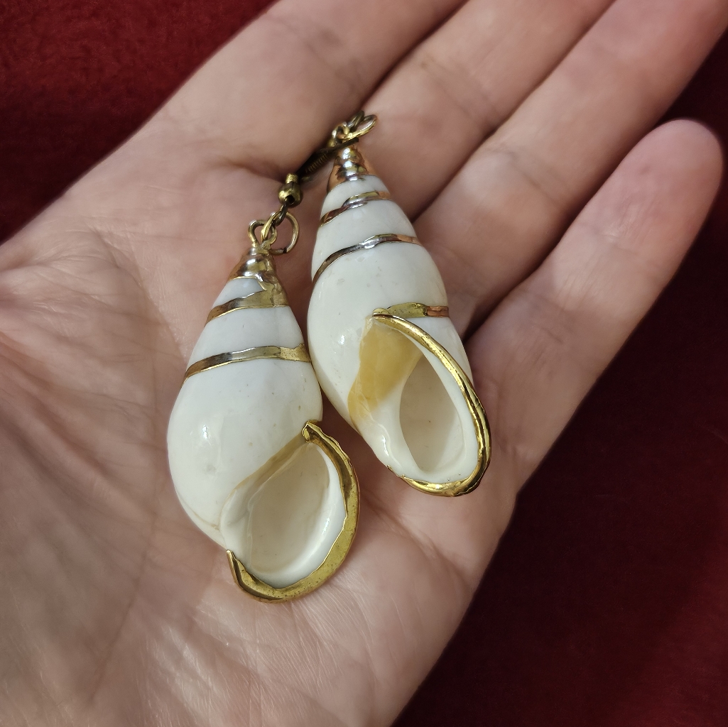 18k Gold Electroplated Natural Polished White Dangle Conch Shell Earrings 3L 28$